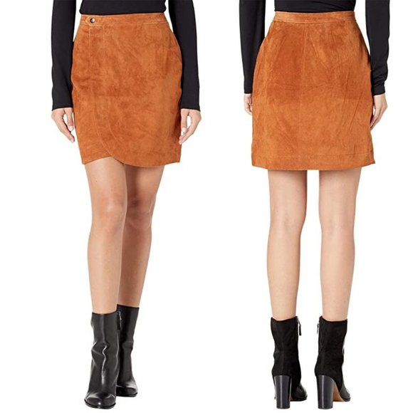 Blank NYC Dresses & Skirts - NEW BlankNYC Real Genuine Suede Leather Wrap Mini Skirt Sweater Weather Camel 29